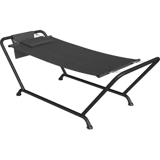 Hängematte mit Gestell 237 x 90 cm Stabhängematte mit Seitentasche, Kopfstütze Metallrahmen bis 150 kg