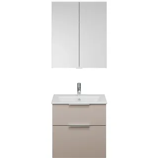 burgbad Eqio Set, bestehend aus Spiegelschrank, Keramik-Waschtisch Slim und Waschtischunterschrank, Breite 650mm, SHCP062F6583C0001G0146, Farbe: Lichtgrau Matt / Lichtgrau Matt, Griff Chrom G0146
