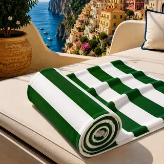 PETTI Artigiani Italiani - Strandtuch XXL Mikrofaser 90x180 cm Groß, Badetuch Schnelltrocknend und Sandfrei, Strandhandtuch für Pool, Sauna und Reise, Made in Italy, Streifen Weiß-Dunkelgrün