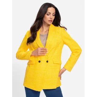 Jackenblazer HEINE "Bouclé-Blazer", Damen, Gr. 50, gelb (sonnengelb), 50% Baumwolle, 29% Polyacryl, 16% Polyester, 5% Viskose, Blazer Jackenblazer