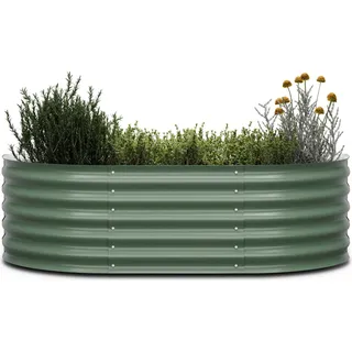 Blumfeldt High Grow Extended Hochbeet - Ergonomisches 300-l-Hochbeet aus Rostfreiem Galvalume-Stahl, 150x60x43 cm, Halbrundes Design für Garten und Terrasse, Rückenschonend und Wetterfest - Grün