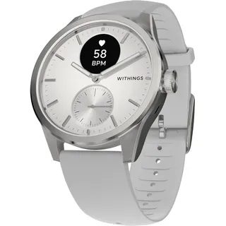 ScanWatch 2 42 mm perlweiß/silber, Sport Flourelastomer-Armband grau/silber