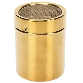 Edelstahl-Streuer,Küche Feinmaschiger Pulverstreuer Kakaostreuer Gewürzstreuer mit Deckel für Cappuccino Schokopulver Zucker Zimt Mehl Salz,7x9cm Gold