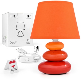 Urban Lifestyle Nachttischlampe Lina (orange) Tischleuchte Keramik Tischlampe mit Stoffschirm, LED geeignet, E14, 230V Keramik Tischlampe, Nachttischleuchte, Sofalampe