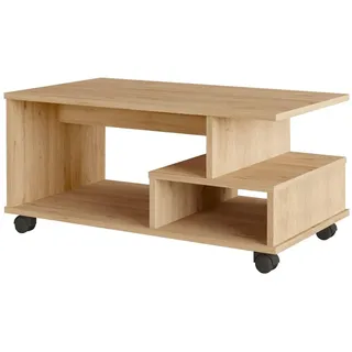 Hanah Home Stilvoller Couchtisch aus Eiche mit Rollen, 90 x 51 x 42,5 cm | 100% melaminbeschichtet, 18 mm stark | Modern & funktional