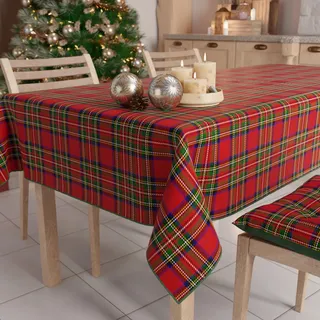 Petti - Weihnachtstischdecke Tischdecke 140 x 180 cm, rechteckig, schmutzabweisend & fleckenabweisend, Pflegeleichte Mikrofaser mit Motiv Tartan, ideal für Advent & Weihnachten