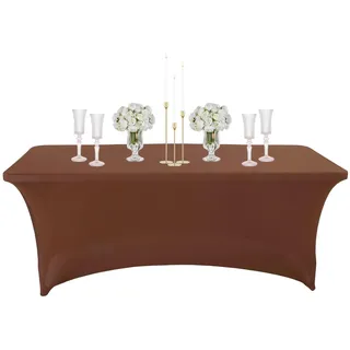 4 Fuß Kaffeefarbe Tischdecke Abwaschbar Elastische Rechteckig,Wasserabweisend Kratzfest Dauerhaft Tischdecke Fleckschutz Geburtstag Tischtuch für Esszimmer Garten Bankett Buffet Partys Hochzeit