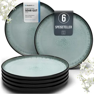 Steingut Teller Groß 6 Personen Ibiza TESTSIEGER, Traumhaftes Mediterranes Steingut Speiseteller Set, Stylisches Essteller Set, Pure Living in Salbeigrün