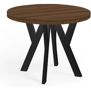 Runder Ausziehbarer Tisch für Esszimmer, PERO, Loft-Stil, Skandinavische, Durchmesser: 100 / 150 cm, Farbe: Franklin Nuss / Schwarz - Schwarz