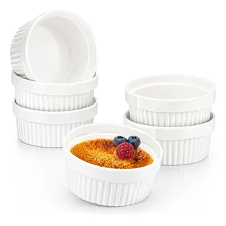 COM-FOUR® 6x Soufflé Förmchen Ø 11 cm - je 270 ml - Creme Brulee Schälchen aus Keramik - Ofenfeste Förmchen - Dessertschale und Pastetenförmchen für z.B. Ragout Fin - in weiß