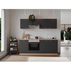 Bild Küchenzeile Gerda 210 cm E-Geräte Edelstahlkochmulde grau/buche nachbildung
