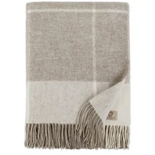 Linen & Cotton Decke Wolldecke Merino Wohndecke Kuscheldecke Kariert Olivia- 100% Weicher Merinowolle, Beige/Braun/Natur (140 x 200 cm) Sofadecke Tagesdecke Schurwolldecke Plaid Blanket Wolle