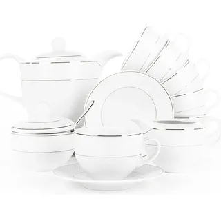 Konsimo Kaffeeset für 6 Personen (9 Artikel) "AMELIA SATYNA", Weiß, Porzellan, Elegant, 250 ml / 14 cm / 1 l - Weiß