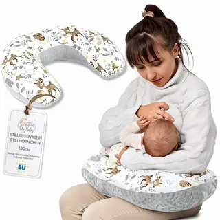 Totsy Baby Stillkissen klein Mond Minky 130 cm - Nursing und Breastfeeding Pillow Stillmond Stützkissen Stillhörnchen kleines Still Kissen und Lagerungskissen beim Stillen Oeko-Tex Hirsch Grau