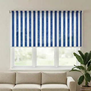 Außenrollo 90% UV-Block Blau-weiß gestreift 140 x 140 cm HDPE - Blau