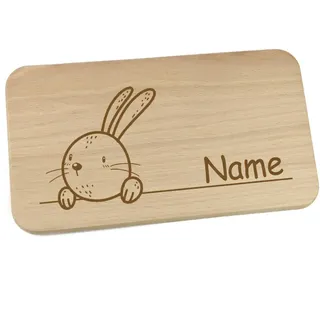 Personalisiertes Frühstücksbrettchen aus Holz mit Motiv und Name graviert Motiv Hase