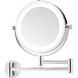 DEUSENFELD WL7CB - Batterie LED Doppel Wand Kosmetikspiegel, 7x Vergrößerung + Normalspiegel, Ø17,5cm, 360° vertikal und horizontal schwenkbar, 35 SMD Tageslicht LEDs, Metall verchromt