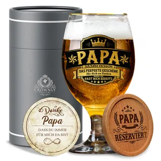 CROWNLY CRYSTAL Kristall Bierglas mit Gravur - Personalisiertes Lustiges Geschenk für Papa oder Vatertag