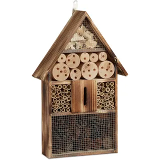 Relaxdays Insektenhotel 50 cm groß, Zum Aufhängen, Bienenhotel und Schmetterlingshaus, Geflämmtes Holz, natur
