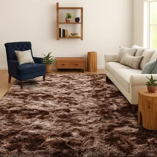 SOANNY Hochflor Wohnzimmer Teppich, Waschbar Anti-Rutsch & Flauschig, Groß Tie-Dye Langflor Shaggy Teppich für Schlafzimmer & Kinderzimmer, Bettvorleger Matte, 200 x 300 cm, Braun
