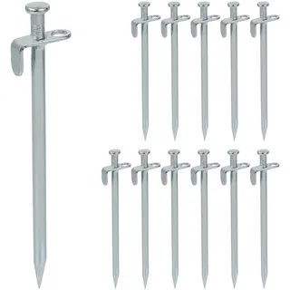 Relaxdays Felsbodenheringe 12er Set, Bodenanker für harten Boden, Camping, Zelt, Edelstahl Heringe HxD 20x1,5 cm, Silber