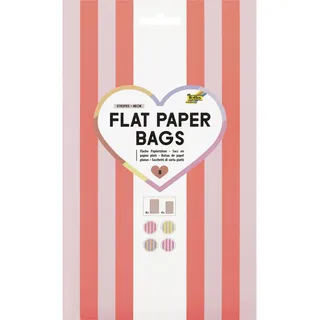 Folia 42139 - Flat Paper Bags STRIPES NEON, 8 Flache Papiertüten aus FSC-Mix Papier in 2 Größen und je 4 Farben, zum Basteln, Verzieren und Verschenken