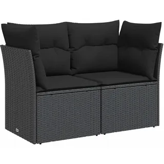 vidaXL Gartensofa mit Kissen 2-Sitzer Schwarz Poly Rattan