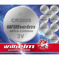 10 x Knopfzelle CR2025 Wilhelm Batterie Lithium 3V CR 2025 Industrieware...