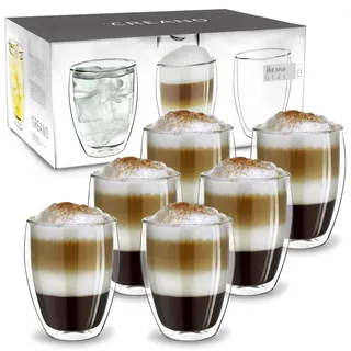 Creano doppelwandige Latte Macchiato Gläser XXL 400ml - Extra großes hitzebeständiges Glas aus Borosilikatglas - 6er Set