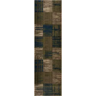 Läufer OTTO HOME "Beliz" Gr. 13, grün (moosgrün), B:90cm H:9mm L:250cm, Kunstfaser, Teppiche, Läufer, mit Konturenschnitt, Kurzflor, Karo-Muster, 3D-Design