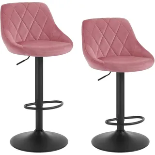WOLTU Barhocker 2er Set, Barstuhl, Gute gepolsterte Sitzfläche aus Samt, Höhenverstellbar, 360° Drehbar, Rosa - Rosa