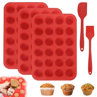 shirylzee Mini Muffinform Silikon 3 Stück Mini 24 Silikon Cupcake Pan Set Tassen Muffin Form BPA frei und spülmaschinenfest Antihaft-Silikon-Backform für Backen Geeignet Cupcake Muffins Pudding