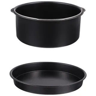 SOLUSTRE Airfryer Zubehör 2-Teiliges Kuchenfass Und Pizza-Platte Set 6.81X6.42X2.76In Karbonstahl Antihaft Backform Für Heißluftfritteuse Und Backofen Ideal Zum Backen Und Dämpfen