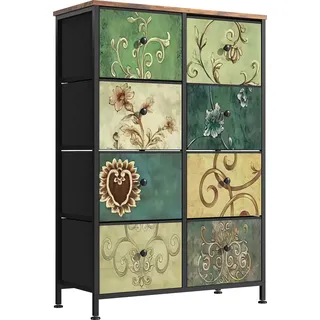 Fortuna Lai Kommode Schrank mit 8 Schubladen aus Stoff, Sideboard mit Stoffschubladen, Schubladenschrank für Küche Büro Flur, TV Schrank mit Stoff Schubladen