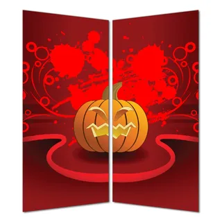 Wallario selbstklebende Duschrückwand 180 x 180 cm mit Motiv Geschnitzter Halloween-Kürbis im Comic Stil - Wandverkleidung mit Hochglanzlaminat in Glasoptik