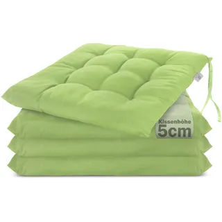 Brandsseller 4er Set Stuhlkissen 40x40x5 cm Sitzkissen Polster Stuhlauflage mit Haltebändern Dekokissen für Indoor Outdoor gesteppt - Grün
