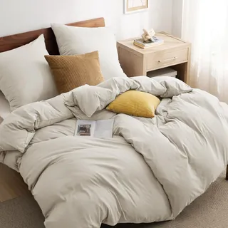 BEDSURE Bettwäsche 135x200 4teilig Beige - 2 Bettbezug 135 x 200 cm + 2 Kissenbezüge 80X80 cm, Oeko-TEX Bettwäsche-Sets für Kinder und Erwachsene, Bedding Polyester Mikrofaser mit Reißverschluss