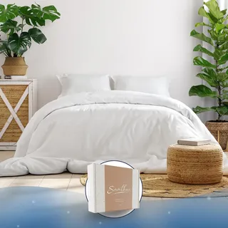 Samthus Bettwäsche 155x220 Baumwolle Satin - Oeko-Tex Made In Green - Himmlisch weicher Schlaf - Bettwäsche-Set mit 1x Bettbezug 155x220 + 1x Kissenbezug 80x80 - Duvet Cover - Weiß