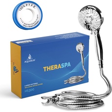 AquaBliss TheraSpa Handbrause,6 Modi Massage Duschkopf mit Schlauch Hochdruck zu sanftem Wassersparmodus,2.5 m Kein Verheddern Handbrause mit extra langem Schlauch & verstellbarer Halterung,Chrom