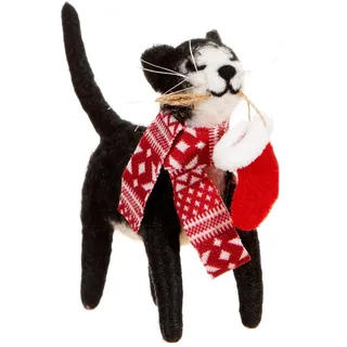 Sass & Belle Hängende Dekoration Katze mit Strumpf Filzdekoration Traditionelle Weihnachten 40% Polyester 30% Wolle 25% Schaumstoff 5% Draht Weihnachtsdeko