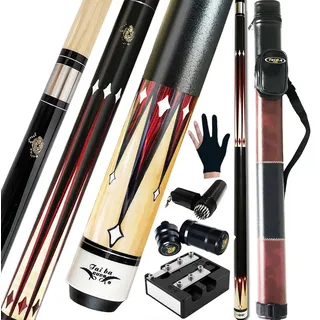 Tai ba cues Billard-Queuestab + Hartschalenkoffer, 13 mm Spitze, 147,3 cm, Hartholz, kanadischer Ahorn, professioneller Billard-Queue-Stick 18,19,20,21,22 g (wählbar), Blau, Schwarz, Rot, Grau, Grün