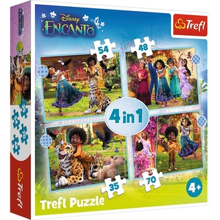 Trefl 34615 Unser magisches Encanto,4,in,1 35 bis 70 Elementen Puzzles mit Disney Märchenfiguren für Kinder ab 4