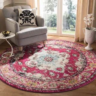 SAFAVIEH Boho Teppich für Wohnzimmer, Esszimmer, Schlafzimmer - Monaco Collection, Kurzer Flor, Pink und Multi, 200 x 200 cm