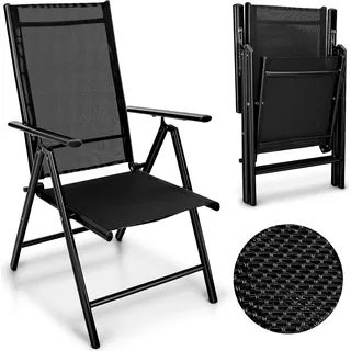 tillvex Gartenstuhl Schwarz klappbar aus Aluminium | Hochlehner mit Armlehnen | Klappstuhl verstellbar | Klappsessel Balkon Garten Terrasse - Schwarz