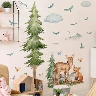 Purekay Wandtattoo Baum Große Aquarell Kiefer Wandaufkleber Grüne Pflanzen Wandsticker Wohnzimmer Kinderzimmer Schlafzimmer Babyzimmer Spielzimmer Wanddeko