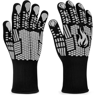 FITFETS Grillhandschuhe (Hitzebeständig), Ofenhandschuhe, rutschfeste Silikon - Feuerfeste Handschuhe, BBQ Handschuhe, Küchenkochhandschuhe