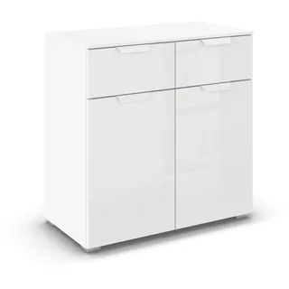 Rauch Möbel Aditio, Kommode für Schlafzimmer, Wohnzimmer, Kinderzimmer, Flur, 2-türig, Glasfront, 2 Schubladen, Soft-Close-Funktion, Sideboard im modernen Look, Farbe Front Glas Weiß, Breite 80 cm