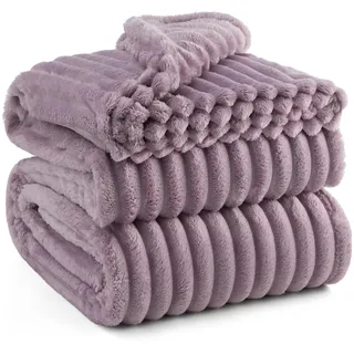BEDSURE kuscheldecke 220x240 - Tagesdecke, Wolldecke & Fleecedecke, Sofadecke, Weiche Warme Grobe Korddecke für Zimmer Deko, Wohn- & Kuscheldecken, XXL Große Decke, Violett, 220 x 240 cm