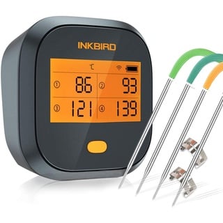 Inkbird IBBQ-4T Thermometer für Kochen, WLAN, Backofen, Grill, mit 4 Temperaturfühlern, Küche, für den Außenbereich, wasserdicht, magnetisch, wiederaufladbar, für Grill, Fleisch, Huhn