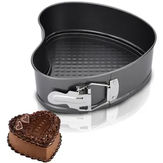 Penbinmall Backform Herz 26CM, Kuchenform Springform mit Antihaftbeschichtung, Kuchenform mit Flachboden, Kleine Kuchenbackformen mit Flachboden für Kuchen Backen, Kohlenstoffstahl, Schwarz